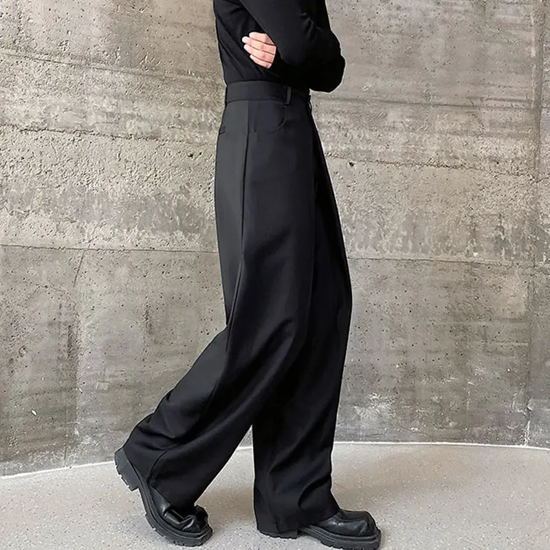 IEFB Men's Trousers Baggy Casual Pants Autumn New Pleated Double Waistband Niche Design Trend Korean Straight Leg Pants 9C2189