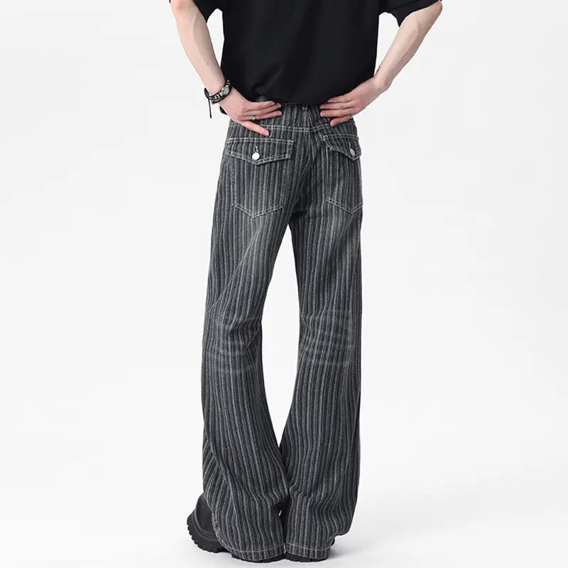 IEFB Men's Wear Micro Vertical Nail Button Washed Jeans Striped Niche Design Male Trousers New Trendy Denim Pants Summer 9W2297