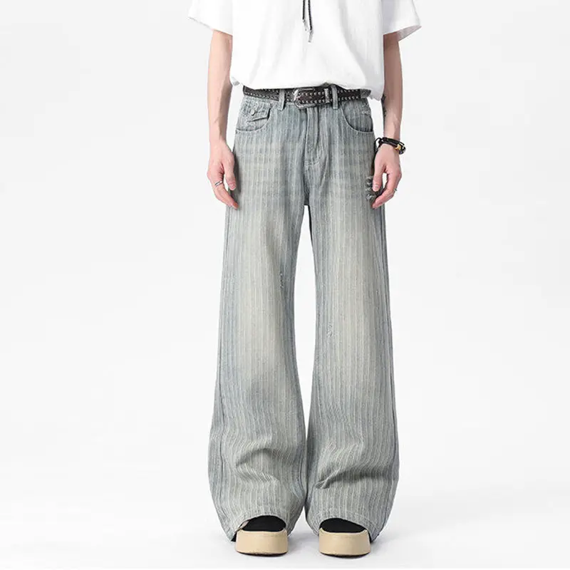 IEFB Men's Wear Micro Vertical Nail Button Washed Jeans Striped Niche Design Male Trousers New Trendy Denim Pants Summer 9W2297