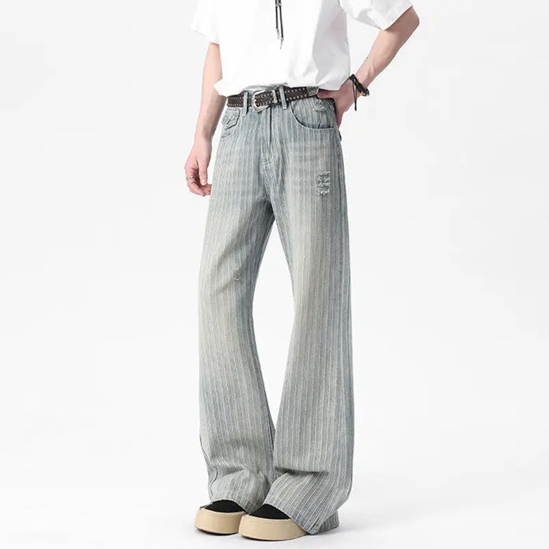IEFB Men's Wear Micro Vertical Nail Button Washed Jeans Striped Niche Design Male Trousers New Trendy Denim Pants Summer 9W2297
