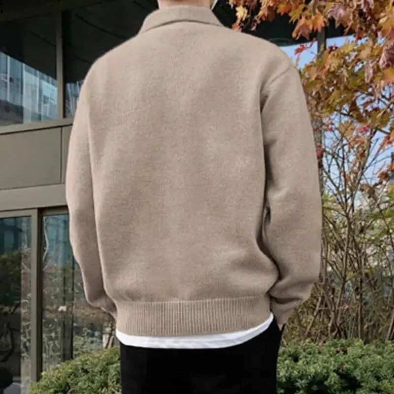 IEFB Korean New Chic Men's Lapel Pullovers Autumn Winter New Loose Long Sleeve Sweater Vintage Kinttwear Knitting Tops 9D1236