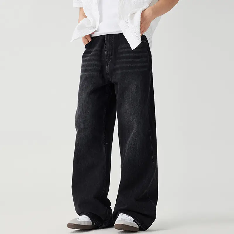 IEFB Men's denim pants American Style Vintage Black Gray Jeans male Floor Length Loose Straight Wide Leg Draped trousers 9W3905