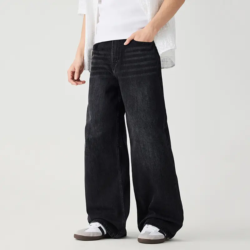 IEFB Men's denim pants American Style Vintage Black Gray Jeans male Floor Length Loose Straight Wide Leg Draped trousers 9W3905