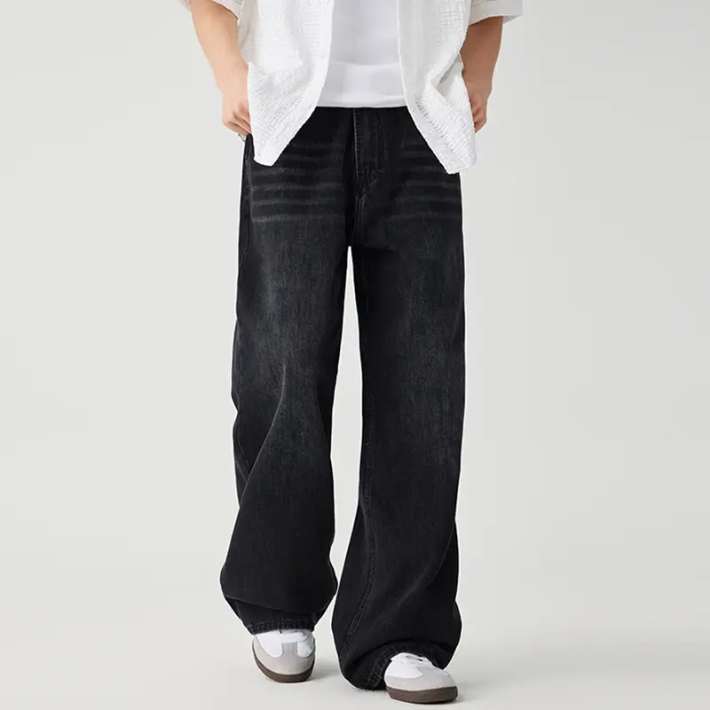 IEFB Men's denim pants American Style Vintage Black Gray Jeans male Floor Length Loose Straight Wide Leg Draped trousers 9W3905