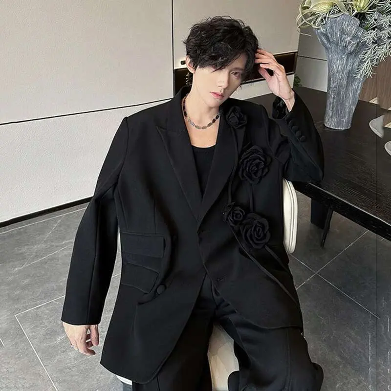 IEFB Dark Style New Trendy Suit Jacket Handmade Large Rose Blazer Spring Male Single Breasted Top 2025 Trend Men Clothing 9W1141