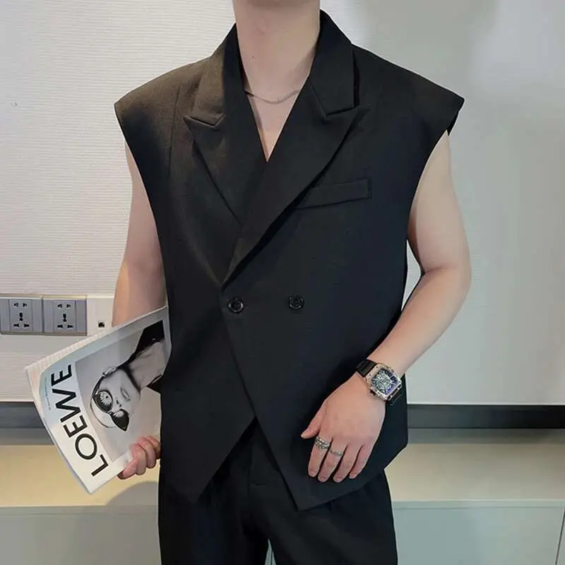 IEFB Summer Niche Design Suit Vest Men's Fashion Sleeveless Blazers Tank Tops Korean Style Loose Casual Tops Solid Color 9C617