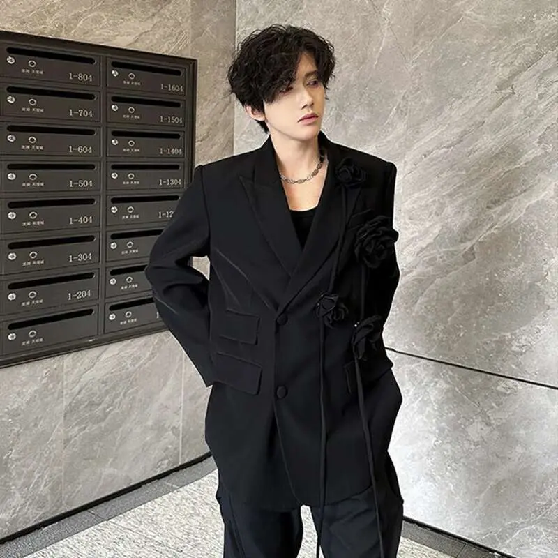 IEFB Dark Style New Trendy Suit Jacket Handmade Large Rose Blazer Spring Male Single Breasted Top 2025 Trend Men Clothing 9W1141