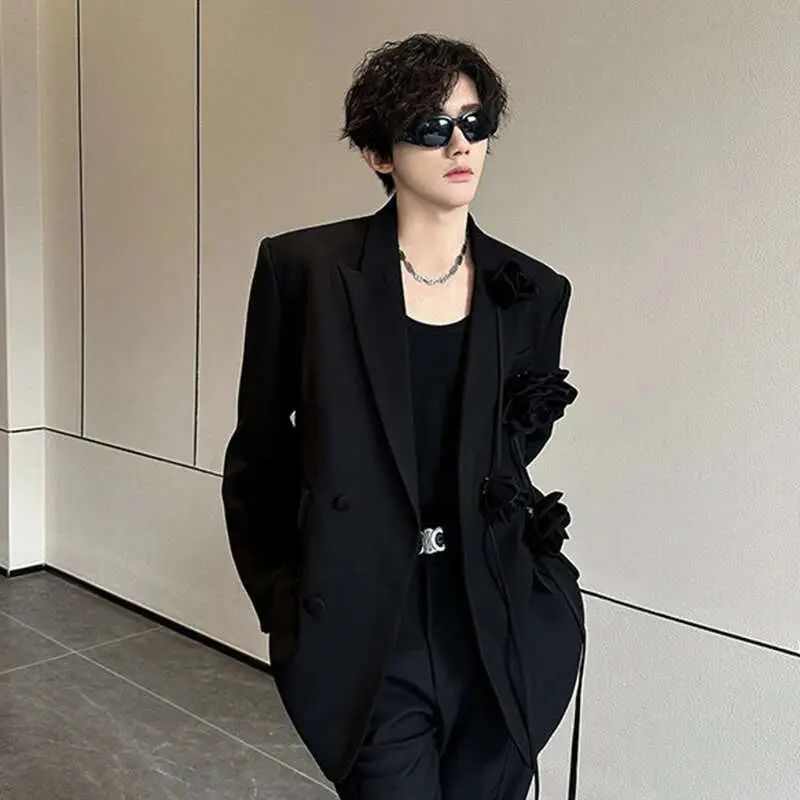 IEFB Dark Style New Trendy Suit Jacket Handmade Large Rose Blazer Spring Male Single Breasted Top 2025 Trend Men Clothing 9W1141