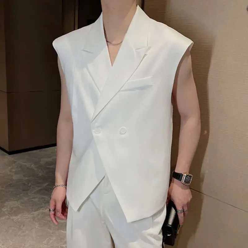 IEFB Summer Niche Design Suit Vest Men's Fashion Sleeveless Blazers Tank Tops Korean Style Loose Casual Tops Solid Color 9C617
