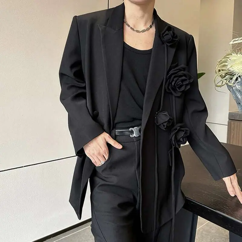 IEFB Dark Style New Trendy Suit Jacket Handmade Large Rose Blazer Spring Male Single Breasted Top 2025 Trend Men Clothing 9W1141