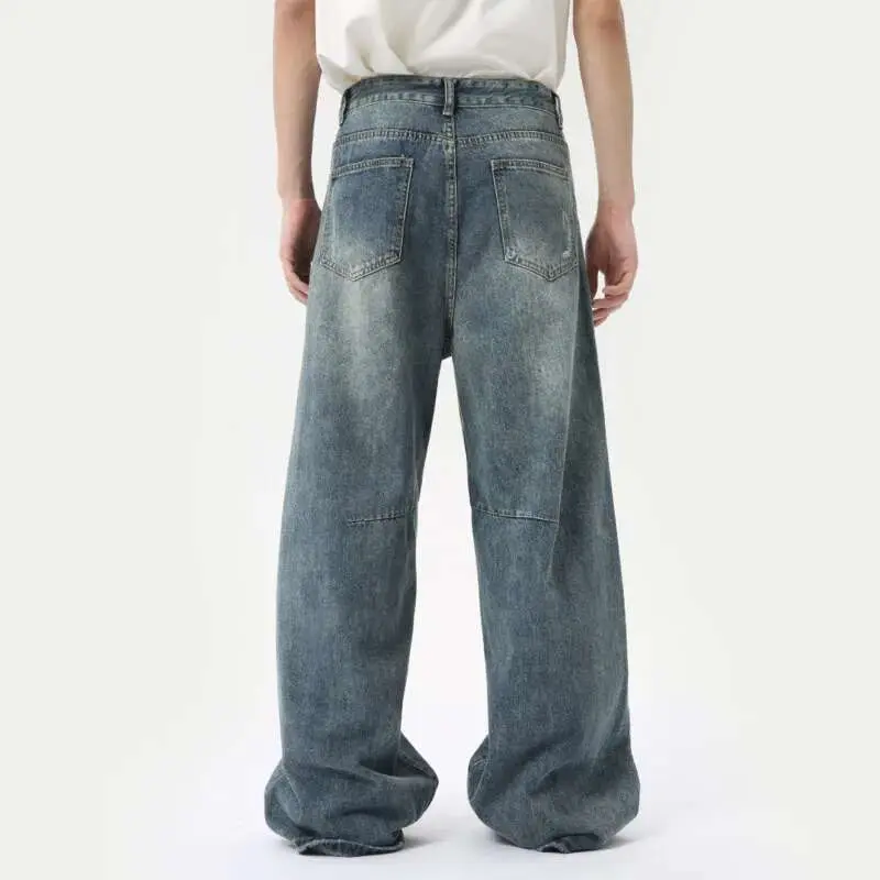 IEFB American Style Men's Denim Pants Washing Fashion Loose Men's Straight Trousers Casual Wide Leg Jeans New Summer 2024 9C6303
