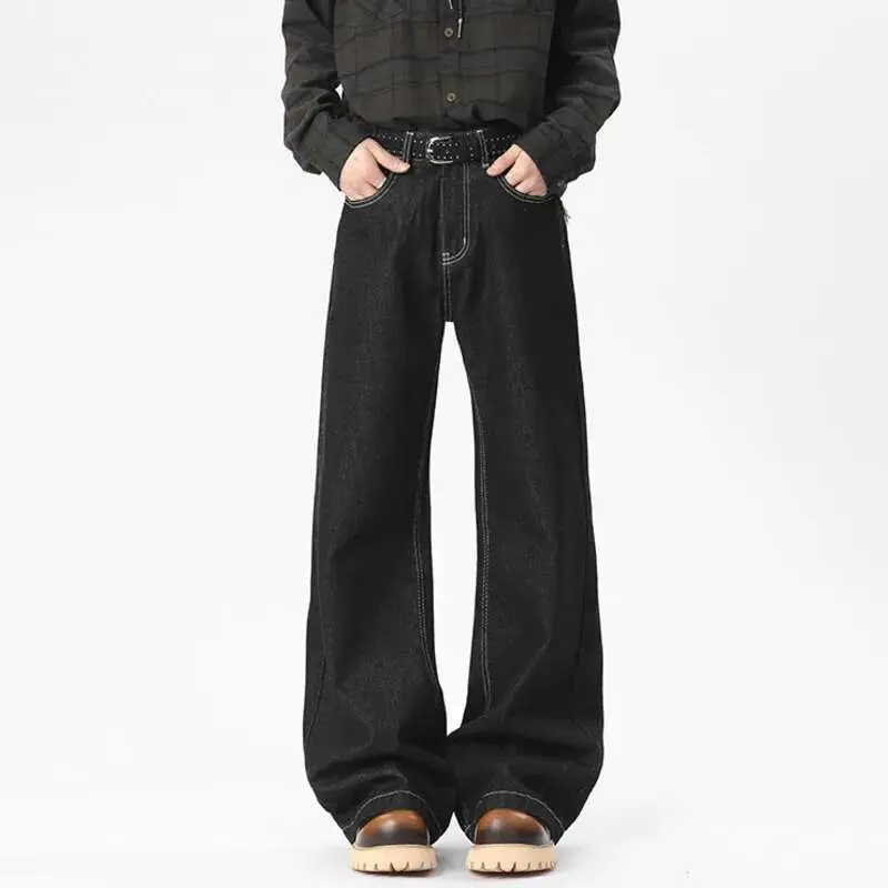 IEFB Men's Baggy New American High Steet Solid Color Decoration Straight Leg Trousers Spring Casual Male Trendy 2025 9W1539