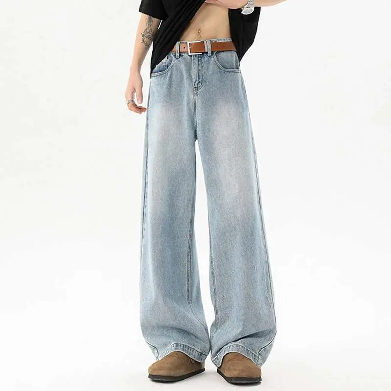 IEFB Men's Jeans New Korean Washed Tide Straight Leg Design Handsome Male Trousers Solid Color Stylish Simple Trousers 9W1644