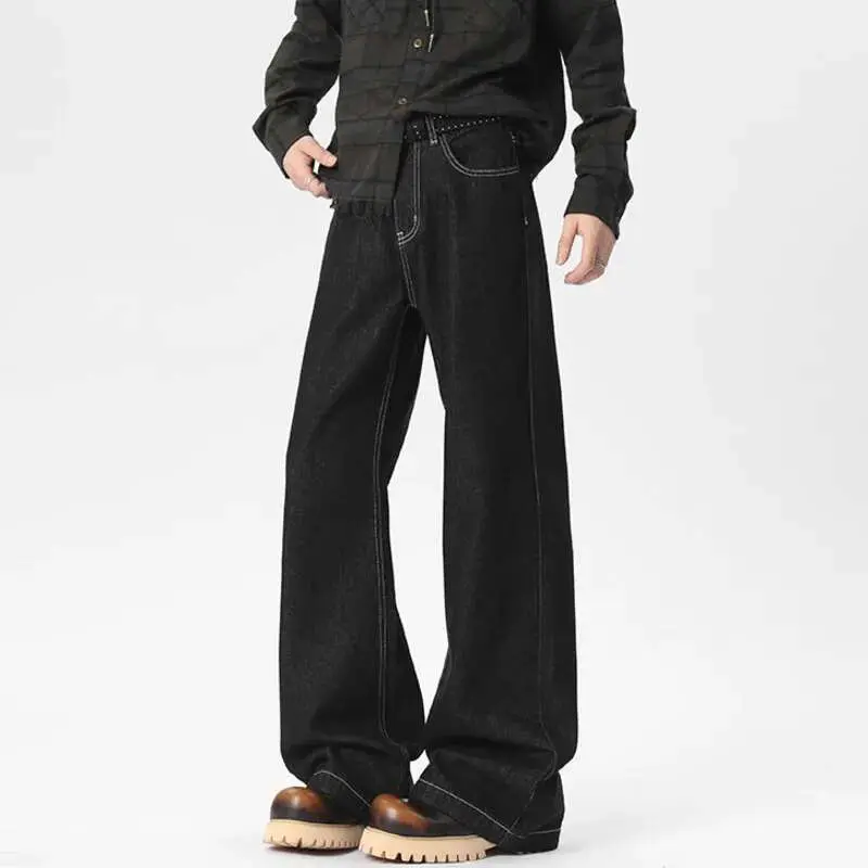IEFB Men's Baggy New American High Steet Solid Color Decoration Straight Leg Trousers Spring Casual Male Trendy 2025 9W1539