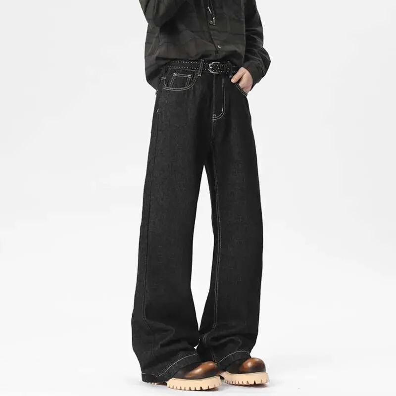 IEFB Men's Baggy New American High Steet Solid Color Decoration Straight Leg Trousers Spring Casual Male Trendy 2025 9W1539