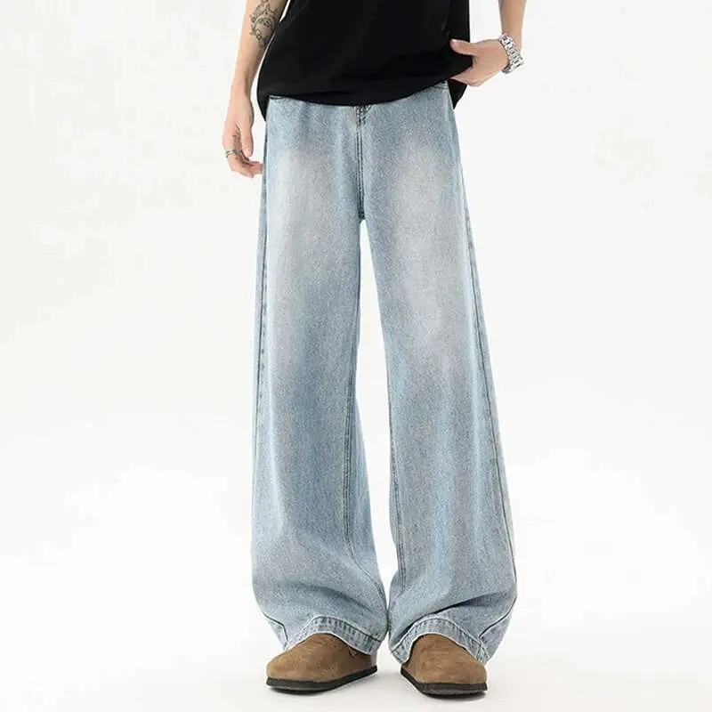 IEFB Men's Jeans New Korean Washed Tide Straight Leg Design Handsome Male Trousers Solid Color Stylish Simple Trousers 9W1644