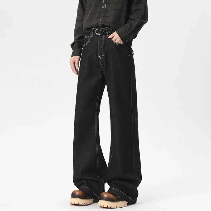 IEFB Men's Baggy New American High Steet Solid Color Decoration Straight Leg Trousers Spring Casual Male Trendy 2025 9W1539