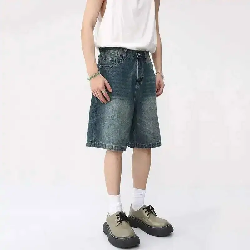 IEFB Summer Denim Shorts Men's Loose Korean Style Retro Short Jeans Fashion Washed Casual Knee Length Pant New Streetwear 9A8588