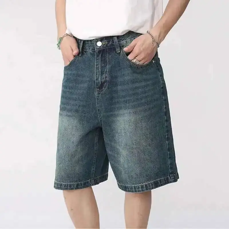 IEFB Summer Denim Shorts Men's Loose Korean Style Retro Short Jeans Fashion Washed Casual Knee Length Pant New Streetwear 9A8588