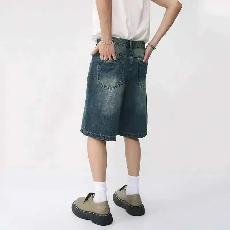 IEFB Summer Denim Shorts Men's Loose Korean Style Retro Short Jeans Fashion Washed Casual Knee Length Pant New Streetwear 9A8588