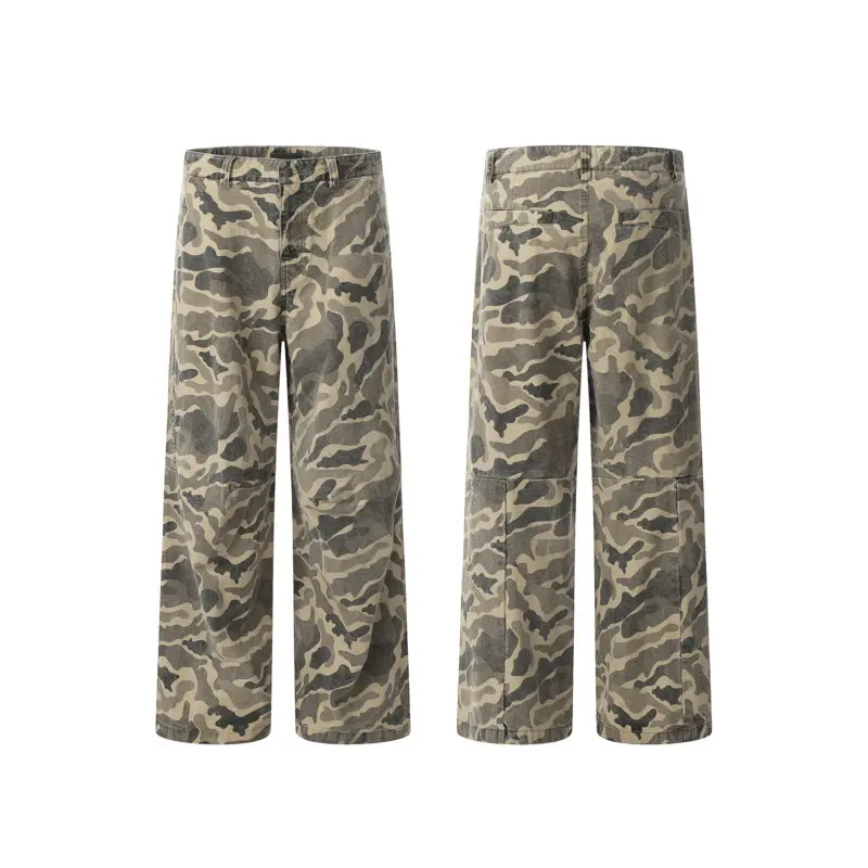 IEFB American Style Men's Denim Cargo Pants Camouflage Casua Straight Bottom Tide Baggy Wide Leg Cowboy Male Jeans Spring 9W1048