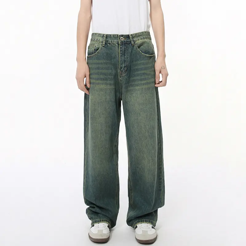 IEFB Men's Jeans New Korean Personality Straight Wide Leg Denim Pants Fashion Autumn Spring Vintage Male Trousers 9A5577
