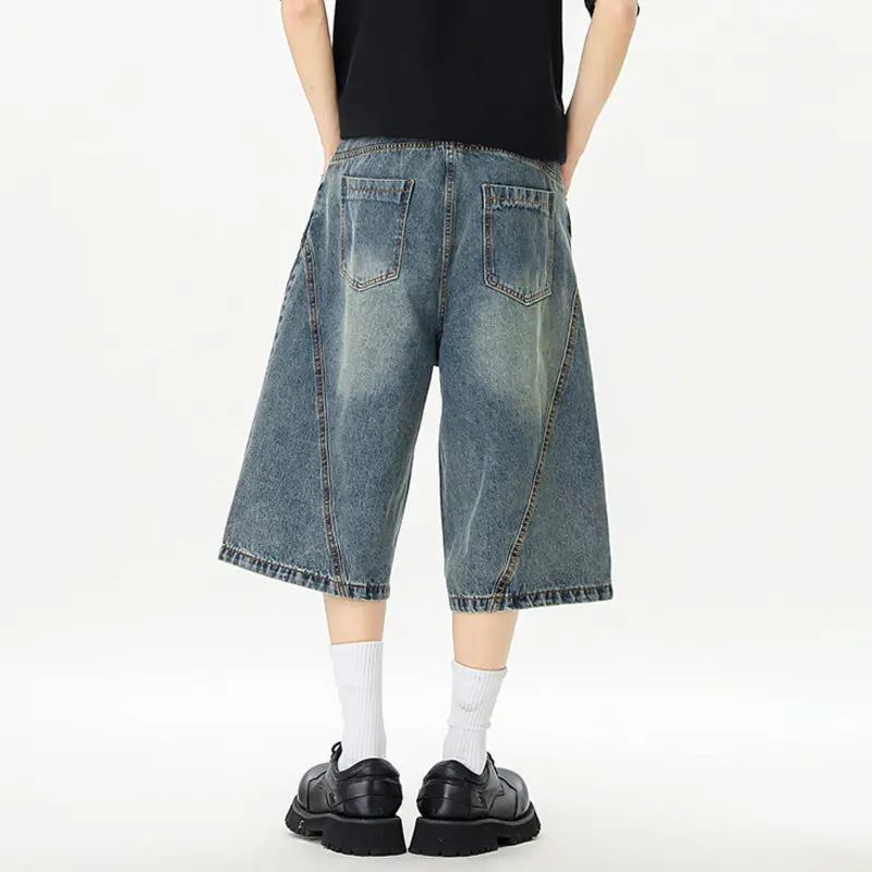 IEFB Korean Style Men's Jeans Washing Silhouette Solid Color Pockets Wide Leg Simple Cropped Denim Shorts New Summer 9W3171