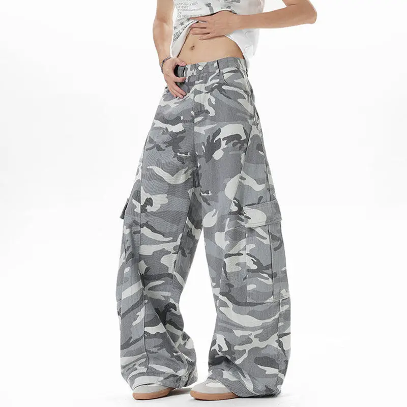 IEFB American Style Baggy Jeans Men New Stylish High Street Printing Camouflage Wide Leg Male Curved Knife Denim Pants 9W3687