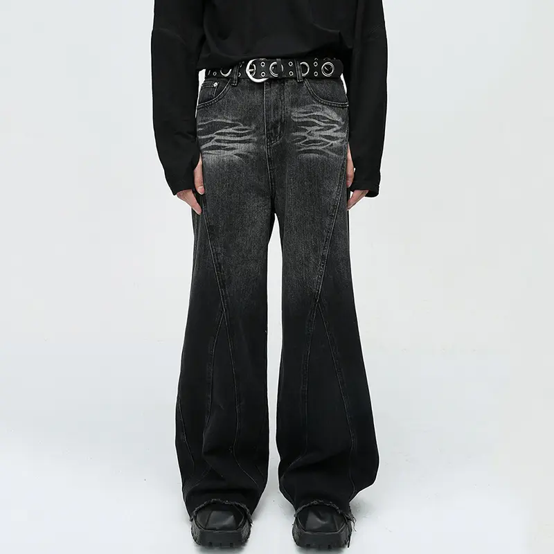 IEFB Vintage Men's Baggy Jeans Fashion New American Style Street Wear Niche Design Loose Wide Leg Denim Pants 2023 Trend 9C3414