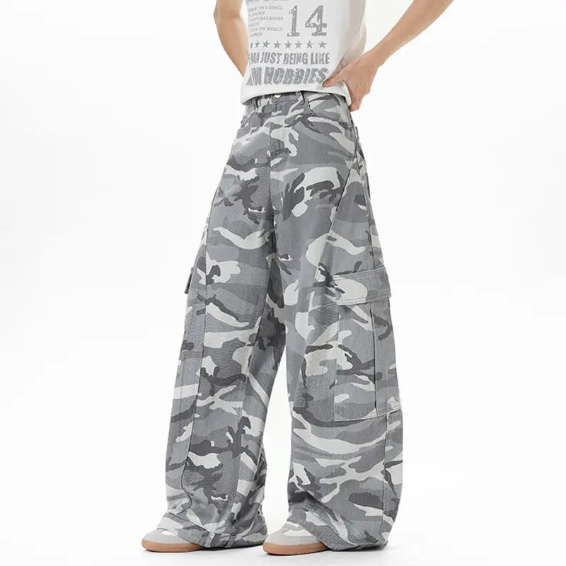 IEFB American Style Baggy Jeans Men New Stylish High Street Printing Camouflage Wide Leg Male Curved Knife Denim Pants 9W3687