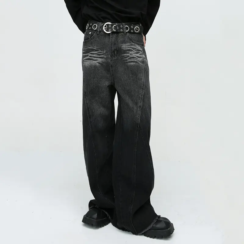 IEFB Vintage Men's Baggy Jeans Fashion New American Style Street Wear Niche Design Loose Wide Leg Denim Pants 2023 Trend 9C3414