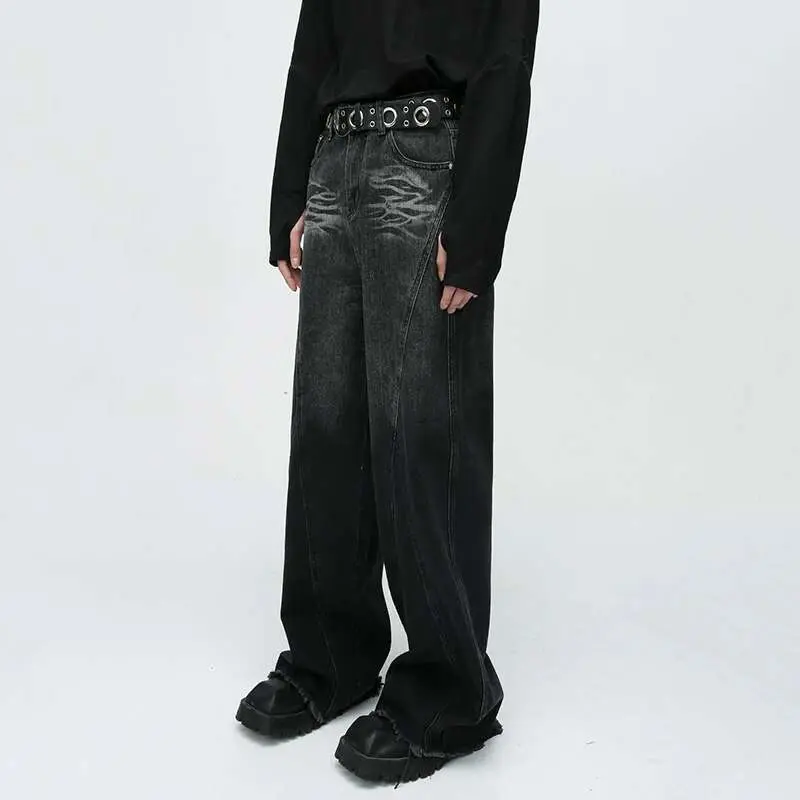 IEFB Vintage Men's Baggy Jeans Fashion New American Style Street Wear Niche Design Loose Wide Leg Denim Pants 2023 Trend 9C3414
