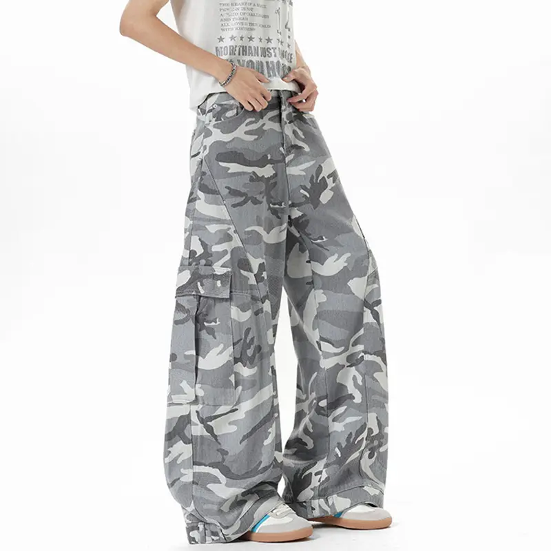 IEFB American Style Baggy Jeans Men New Stylish High Street Printing Camouflage Wide Leg Male Curved Knife Denim Pants 9W3687