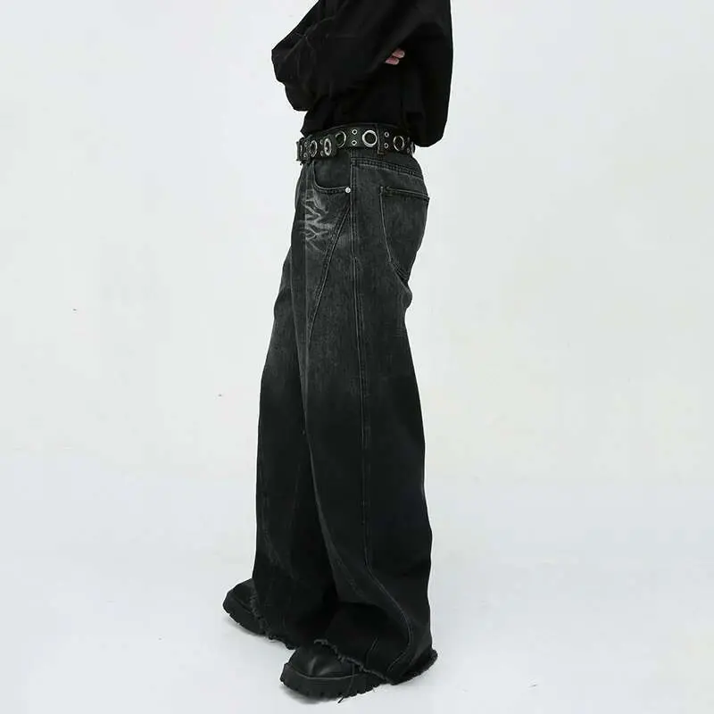IEFB Vintage Men's Baggy Jeans Fashion New American Style Street Wear Niche Design Loose Wide Leg Denim Pants 2023 Trend 9C3414