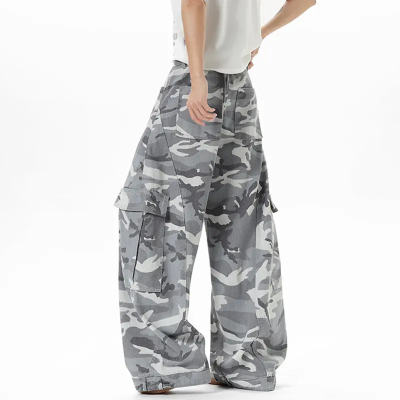 IEFB American Style Baggy Jeans Men New Stylish High Street Printing Camouflage Wide Leg Male Curved Knife Denim Pants 9W3687