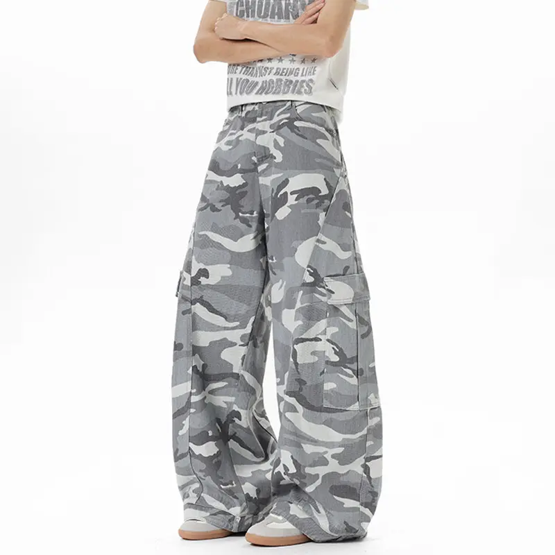IEFB American Style Baggy Jeans Men New Stylish High Street Printing Camouflage Wide Leg Male Curved Knife Denim Pants 9W3687