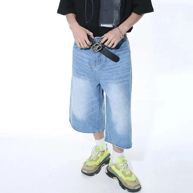 IEFB Casual Male Jeans Wide Leg Denim Shorts Contrast Color Male Fashion Washed 2025 Summer New Fashion Loose Knee Length 9A8825