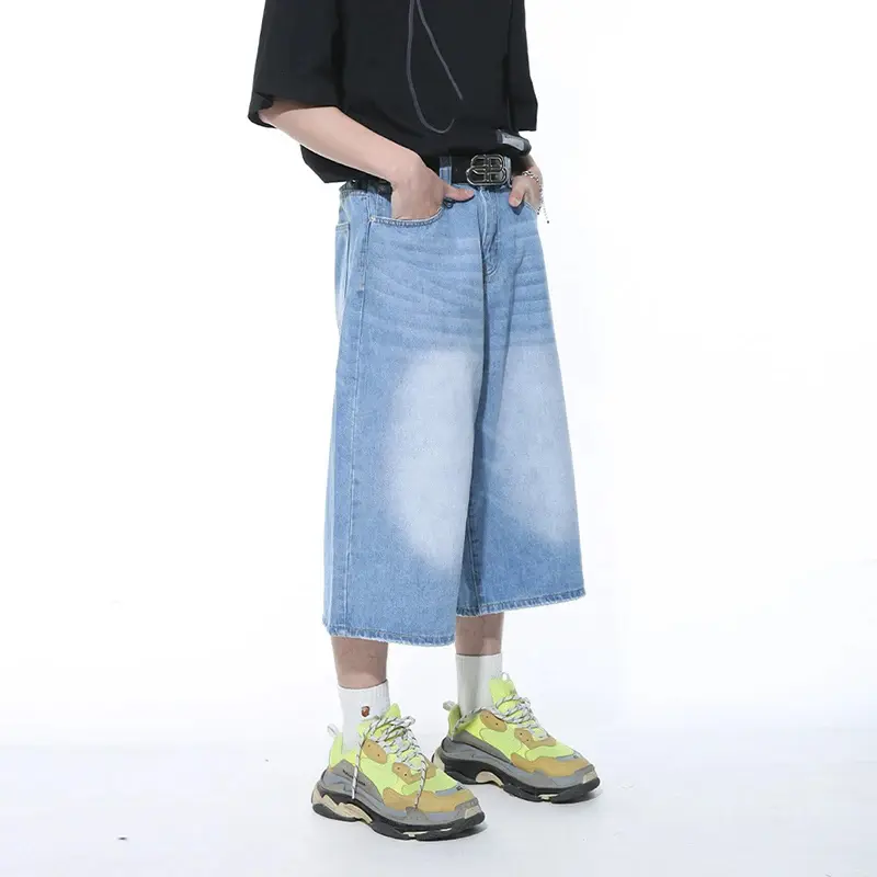 IEFB Casual Male Jeans Wide Leg Denim Shorts Contrast Color Male Fashion Washed 2025 Summer New Fashion Loose Knee Length 9A8825