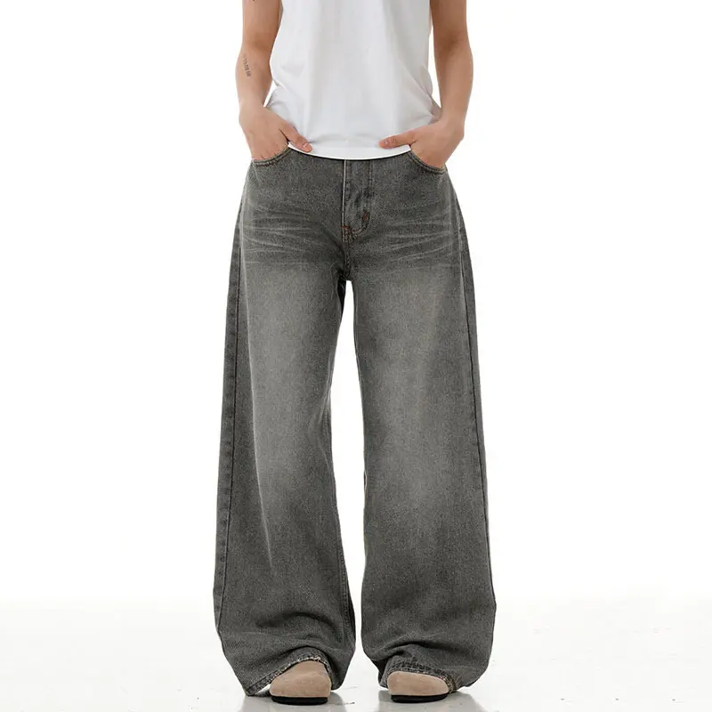 IEFB Men's Jeans New American Style  Straight Leg Washed Loose Stylish High Street Gradient Color Trendy Male Trousers 9W1717