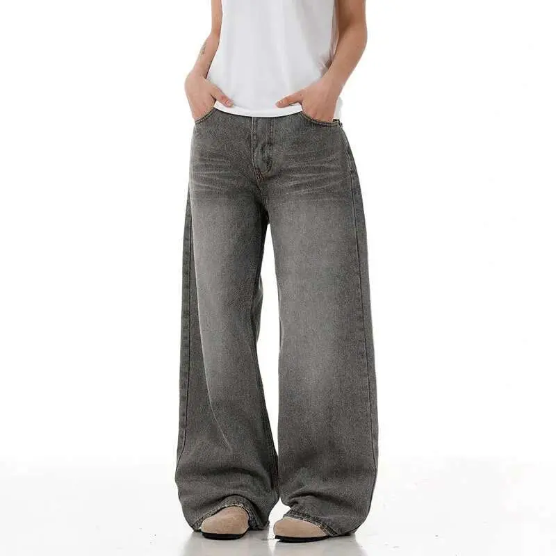 IEFB Men's Jeans New American Style  Straight Leg Washed Loose Stylish High Street Gradient Color Trendy Male Trousers 9W1717