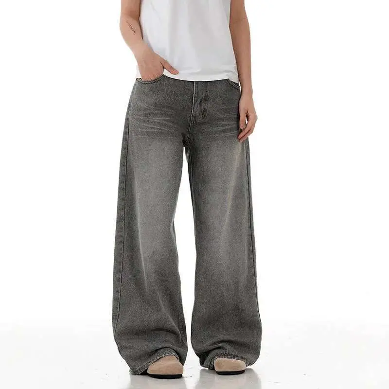 IEFB Men's Jeans New American Style  Straight Leg Washed Loose Stylish High Street Gradient Color Trendy Male Trousers 9W1717