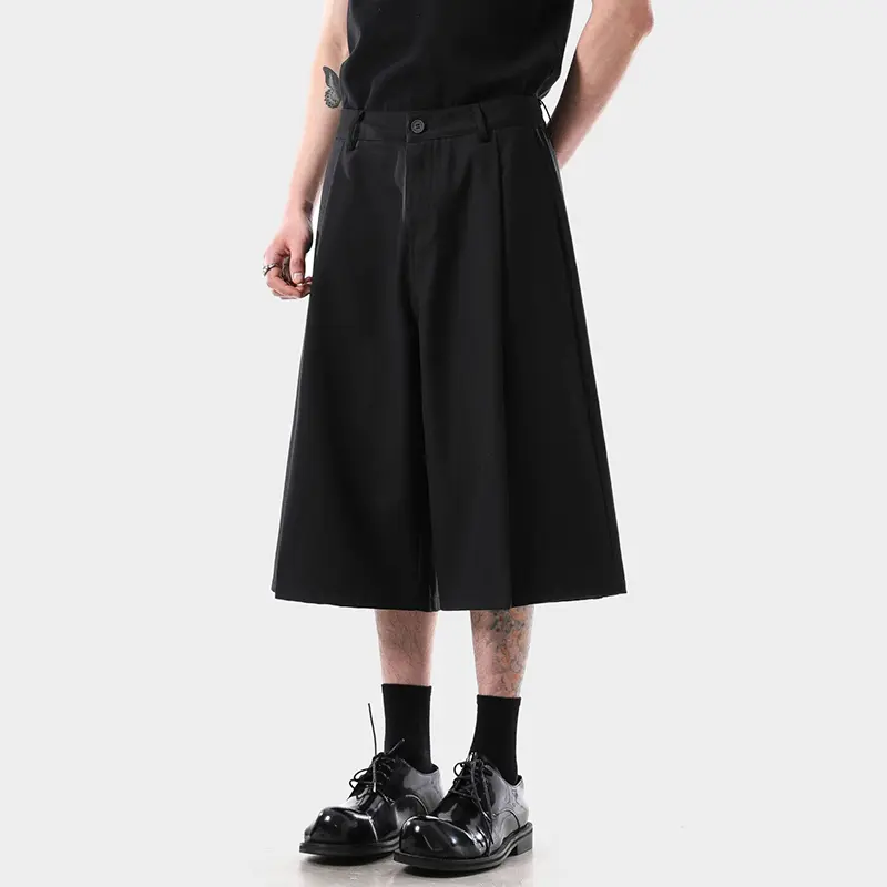 IEFB Simple New Men's Suit Shorts Pleated Design Solid Color Straight Korean Style Summer Wide Leg Loose Male Trousers 9W3974