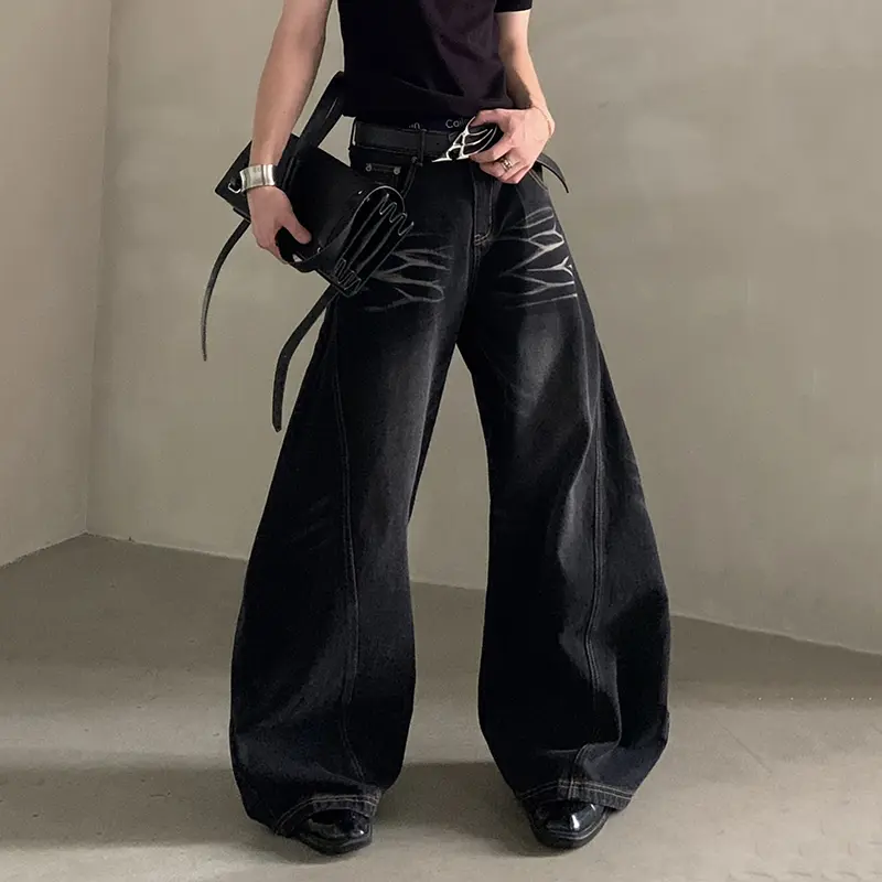 IEFB Simple Men Denim Pants Solid Color Washing Casual Wide Leg Trousers Straight All-match Loose Male Curved-knife Jeans 9W3826