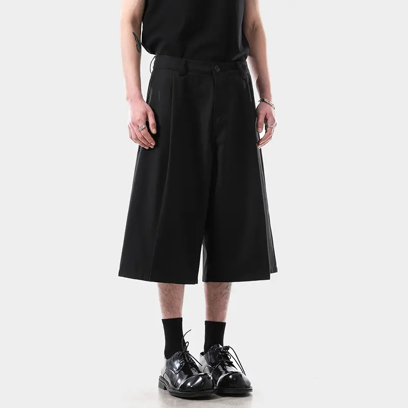IEFB Simple New Men's Suit Shorts Pleated Design Solid Color Straight Korean Style Summer Wide Leg Loose Male Trousers 9W3974