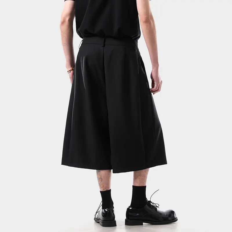 IEFB Simple New Men's Suit Shorts Pleated Design Solid Color Straight Korean Style Summer Wide Leg Loose Male Trousers 9W3974
