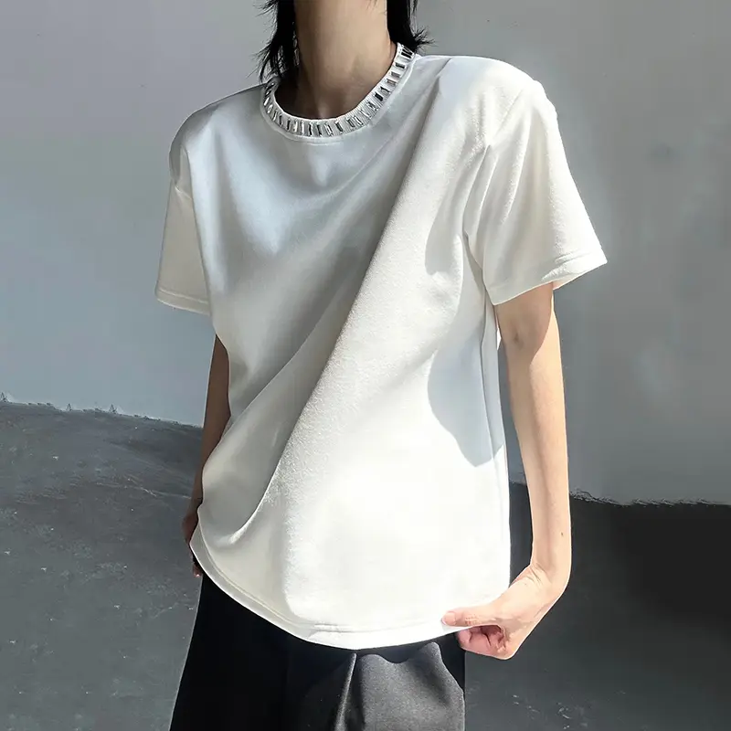 IEFB Diamonds Design Men's Tees Round Neck Solid Color Personalized Short Sleeved Loose All-match Pullover Male T-shirts 9W2953