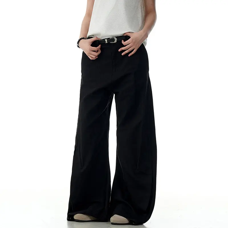 IEFB American Style Straight Pants Men's Washed Solid Color Vintage Pocket Loose Casual Wide Leg Floor Length Trousers 9W3249