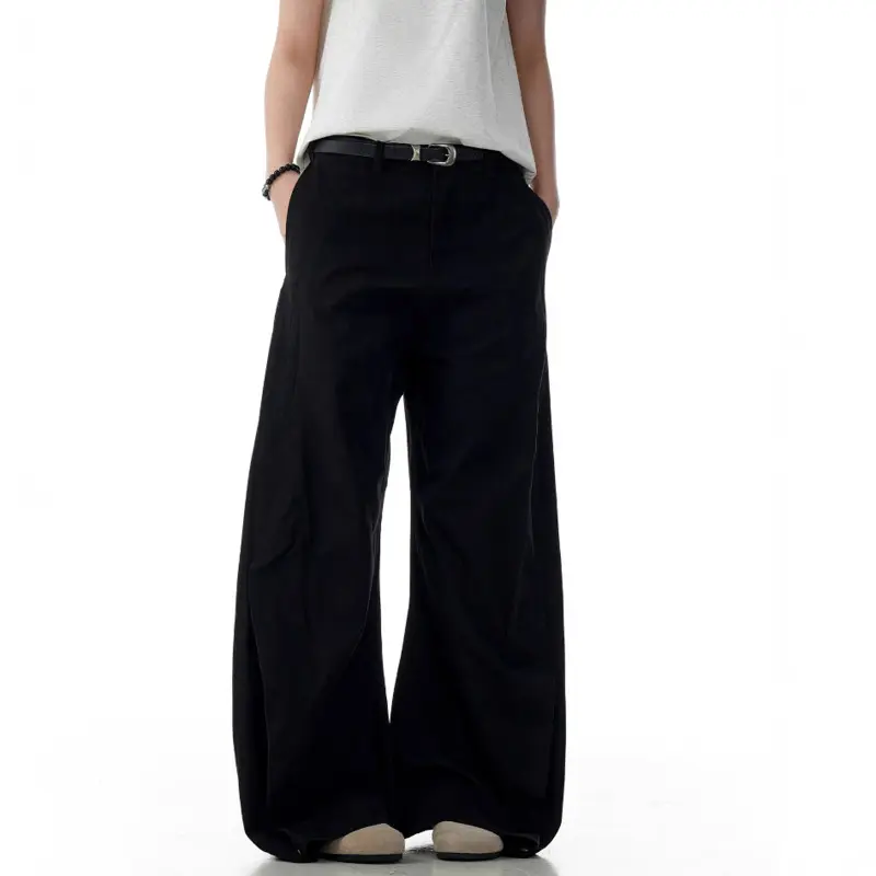 IEFB American Style Straight Pants Men's Washed Solid Color Vintage Pocket Loose Casual Wide Leg Floor Length Trousers 9W3249