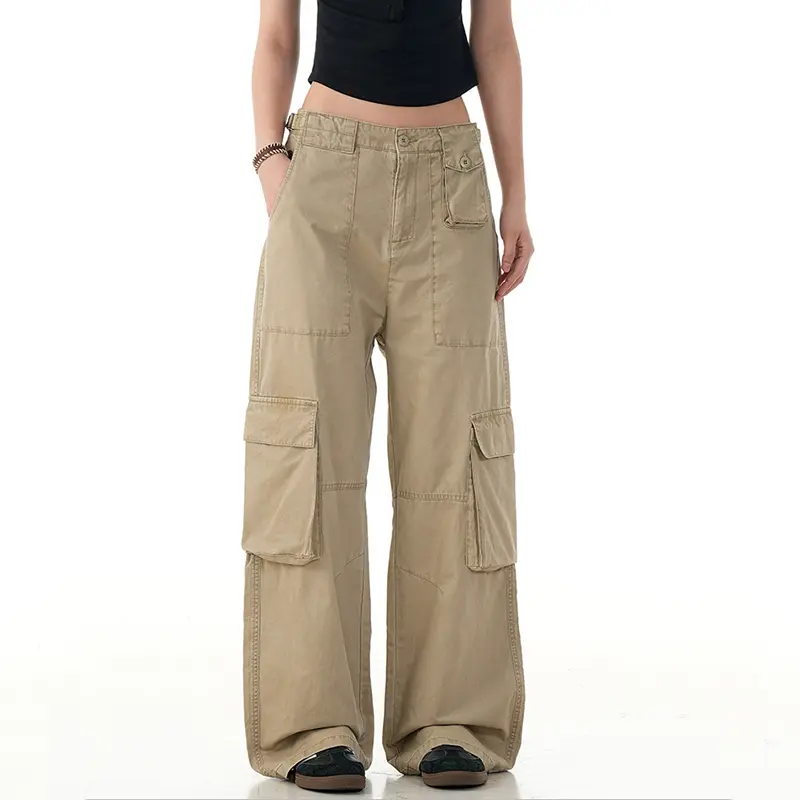 IEFB Men's Cargo Trousers Multi-pocket Solid Color Belts Design American Style Wide Leg Cleanfit Male Straight Male Pants 9W2800