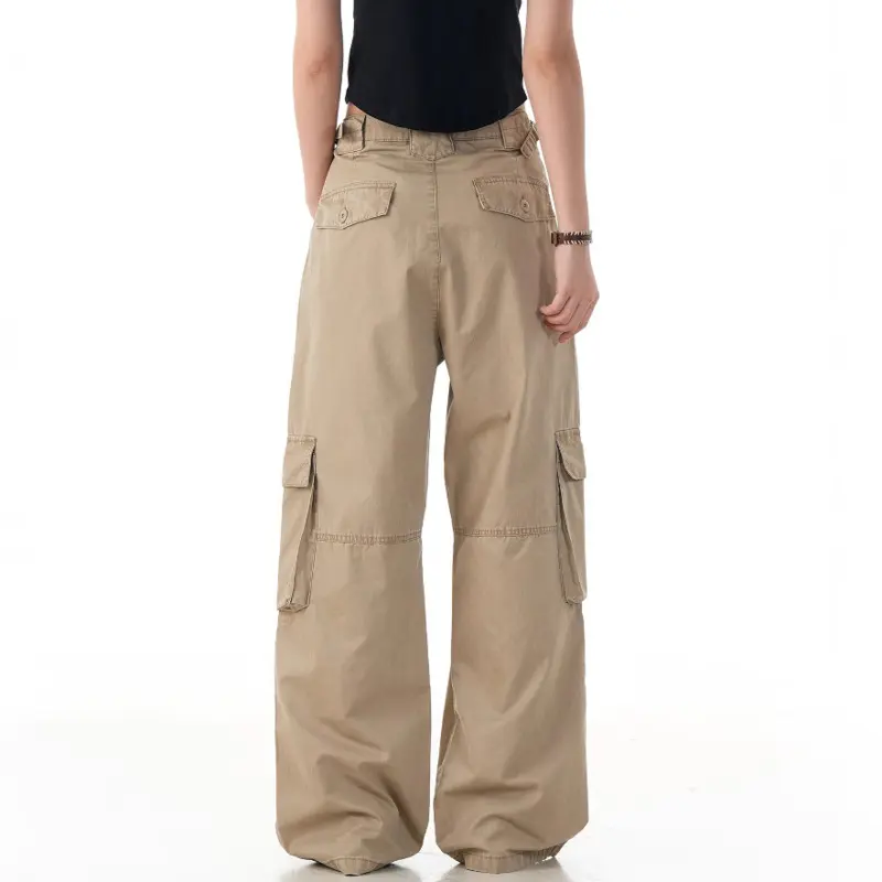 IEFB Men's Cargo Trousers Multi-pocket Solid Color Belts Design American Style Wide Leg Cleanfit Male Straight Male Pants 9W2800